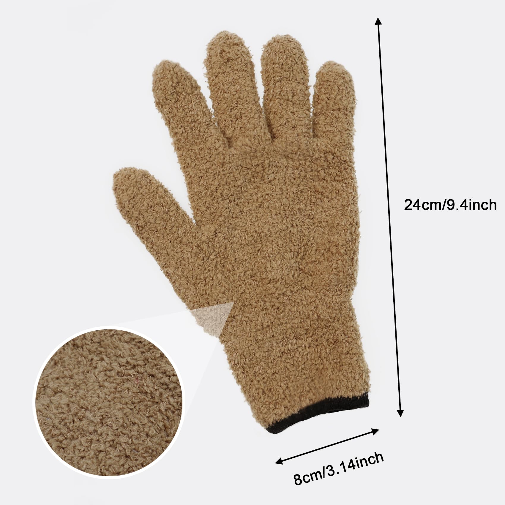 Ikosora 3 Pairs Microfiber Dusting Gloves, Plant Cleaning Reusable Microfiber Mitt for House, Car Blinds Cleaning Gloves, Grey, Green, Camel