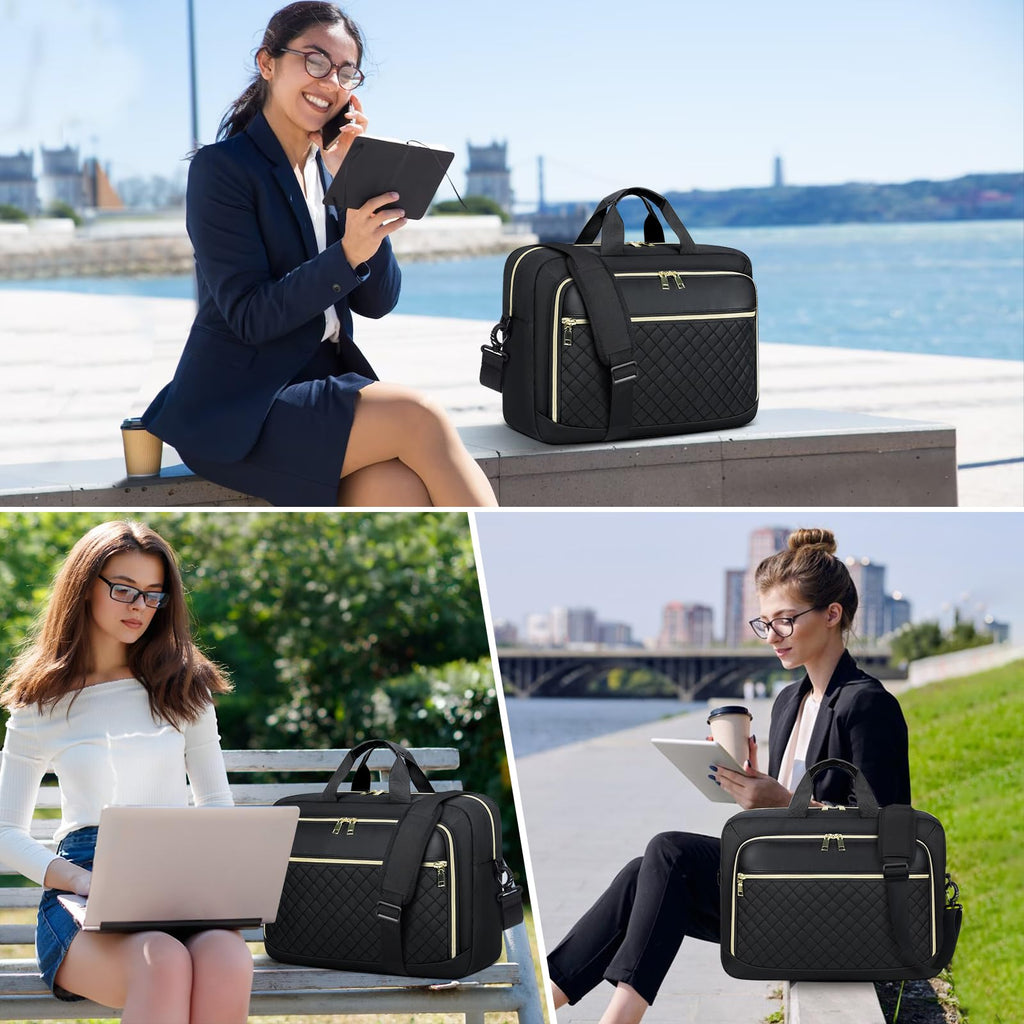 Laptop Bag 17.3 Inch Large Laptop Briefcase for Women Men Waterproof Shoulder Messenger Bag Padded Carry On Laptop Case Professional Computer Bag for Business Office Work College, Black