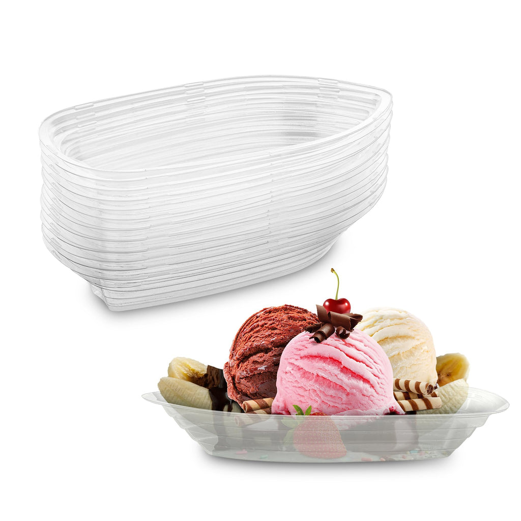 MT Products Clear Plastic Disposable Banana Split Boats - 12 oz. Great for Party Dish (30 Pieces) Ice Cream Sundae Bowls Perfect Size - Made in the USA
