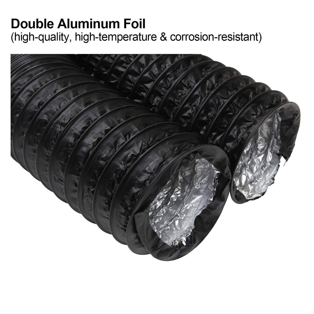 3Inch Flexible Ducting Hose 16.5 feet Black Aluminum Ducting Dryer Vent Hose with 2 Screw Clamps for Heating Ventilation Air Conditioning (HVAC), Boat Blower, Exhaust Grow Tents