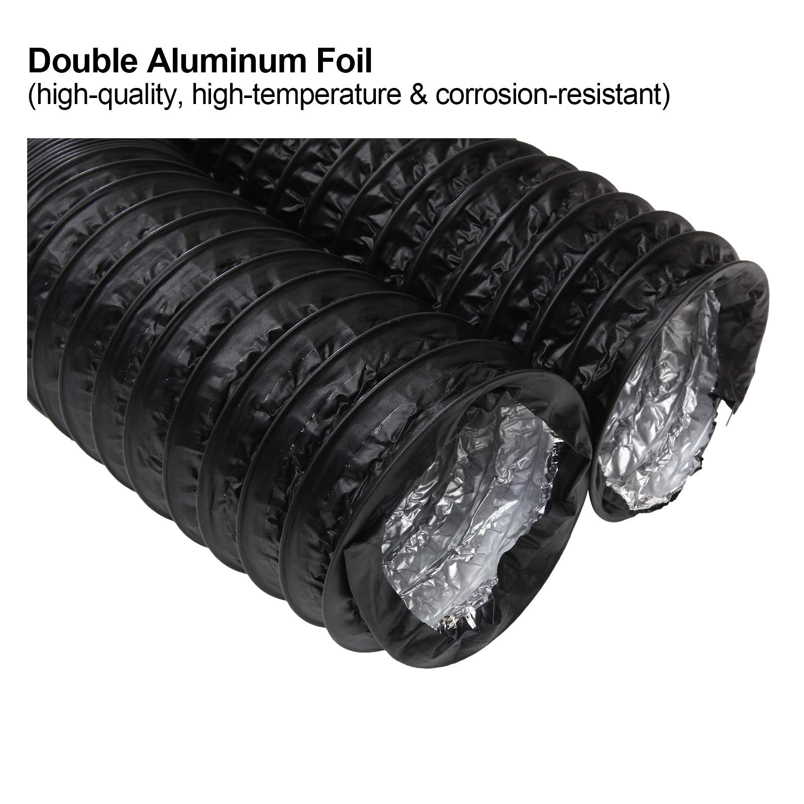 3Inch Flexible Ducting Hose 16.5 feet Black Aluminum Ducting Dryer Vent Hose with 2 Screw Clamps for Heating Ventilation Air Conditioning (HVAC), Boat Blower, Exhaust Grow Tents
