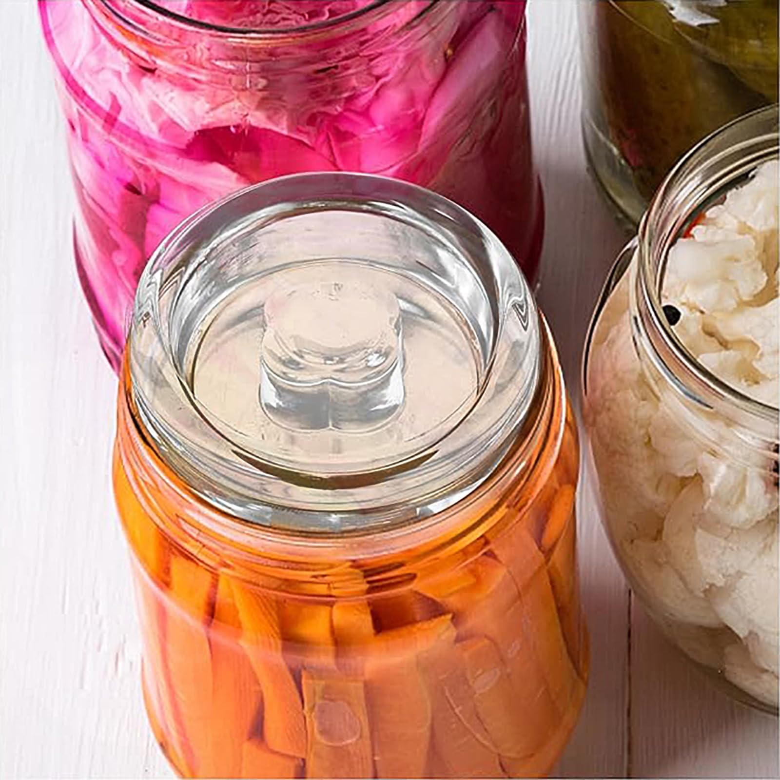 GKYMYZ 4 Pack Glass Fermentation Weights with Easy Grip Handle and Unique Texture Design for Large Wide Mouth Mason Jars (003)