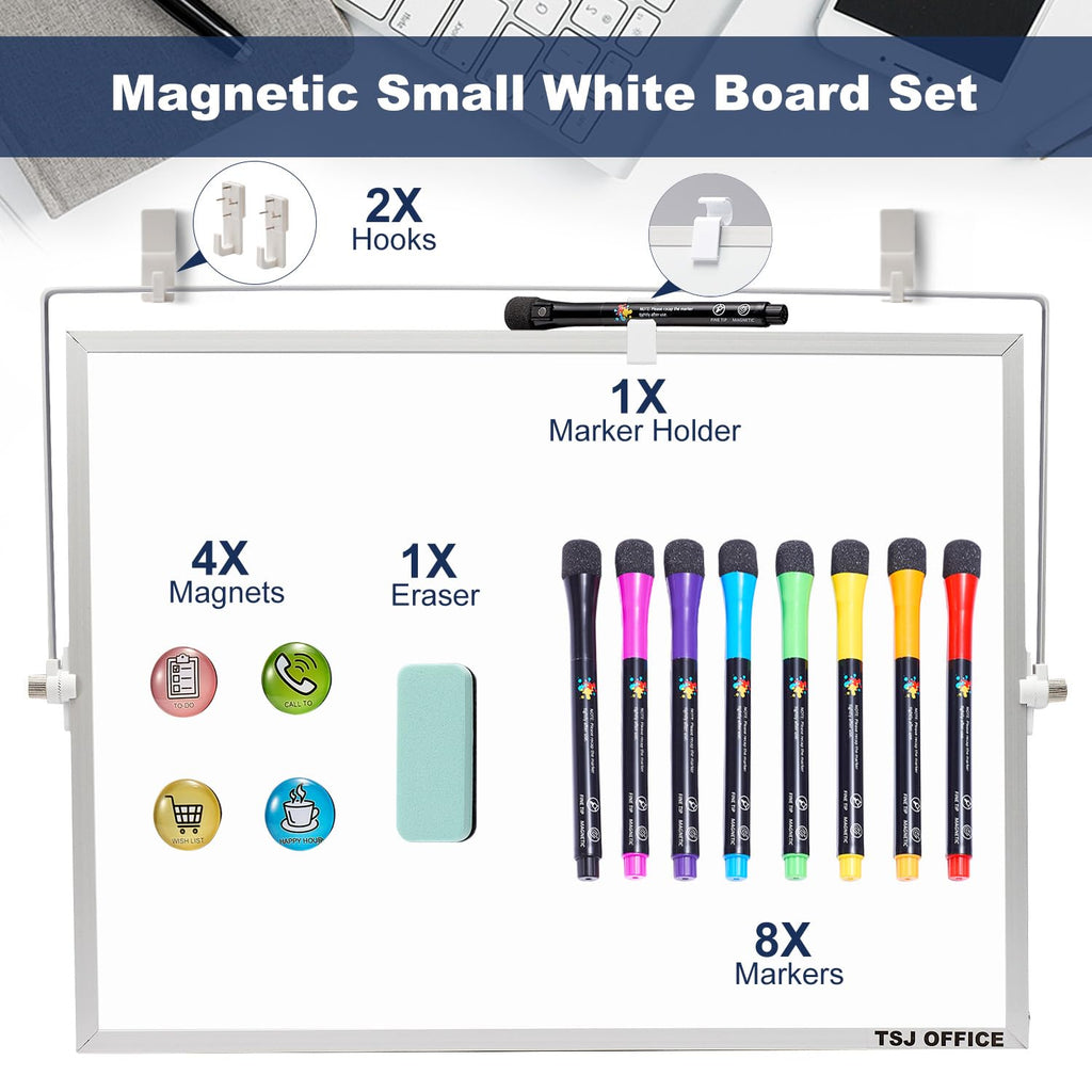 TSJ OFFICE Dry Erase White-Board - 12 X 16 Inches Portable Small Magnetic Whiteboard with Hooks for Wall, Mini Desktop Whiteboard 360 Degrees Revolving Double Sided Stand for Office, Home, School