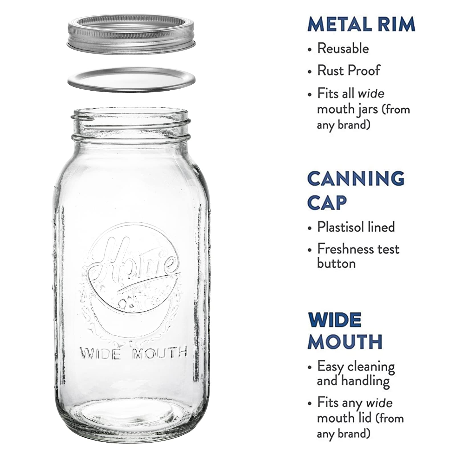 Tebery 3 Pack Wide Mouth Mason Jars 64 oz with Airtight Lids and Band, 1/2 Gallon Clear Glass Storage Jars For Canning, Fermenting, Pickling, Storing