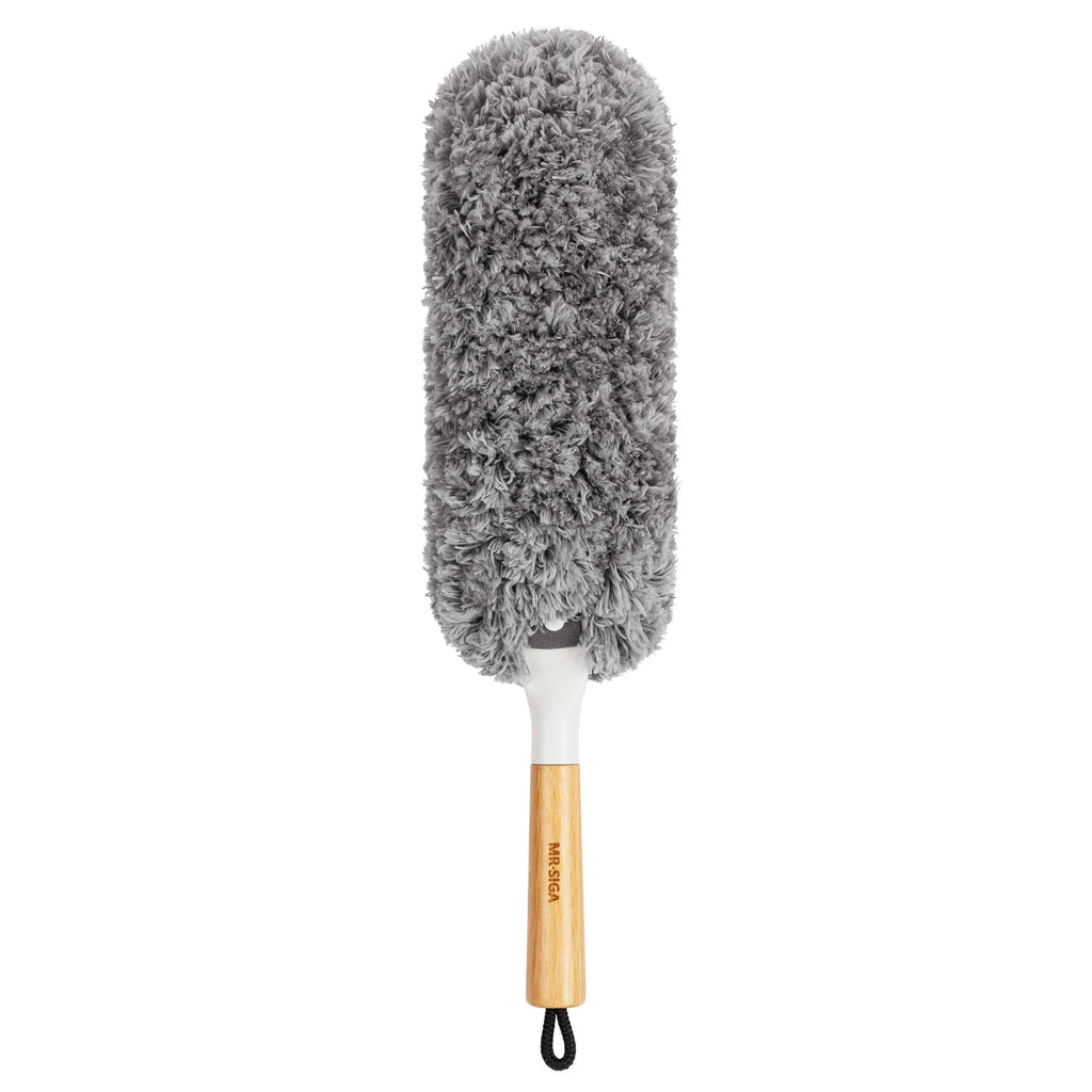 MR.SIGA Lint Free Microfiber Duster, Washable and Reusable Dust Brush with Bamboo Handle and Replaceable Head, Dusting Tool for Household Cleaning