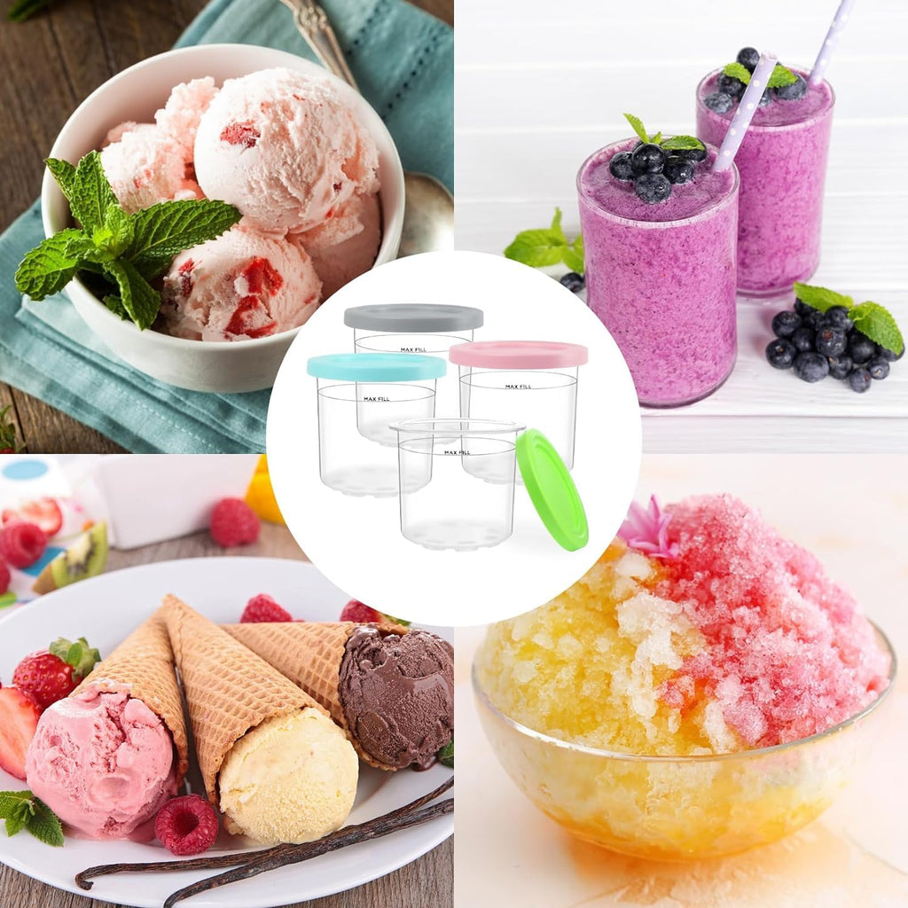 Nepfaivy Containers Replacement for Ninja Creami - 4 Pack Ice Cream Pints and Lids Compatible with Ninja NC300 NC301 Creamy Ice Cream Makers, BPA-Free & Dishwasher Safe, Color Lids