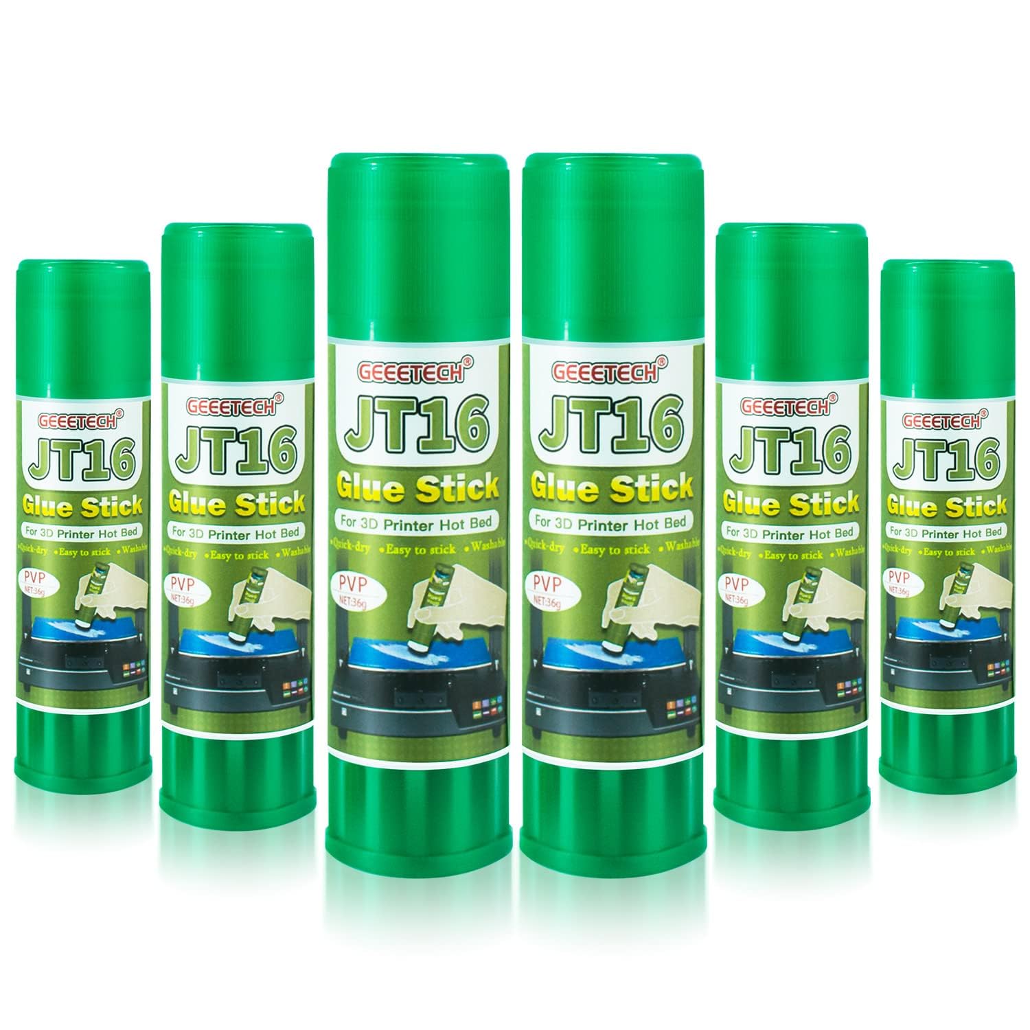 6PCS 3D Printer Glue Sticks, PVP Solid Glue Sticks for Hot Bed Plate, Washable, Reduce Warping for PLA, ABS, PETG, HIPS, TPU Filament on PEI, Glass, Aluminum, Buildtak Board