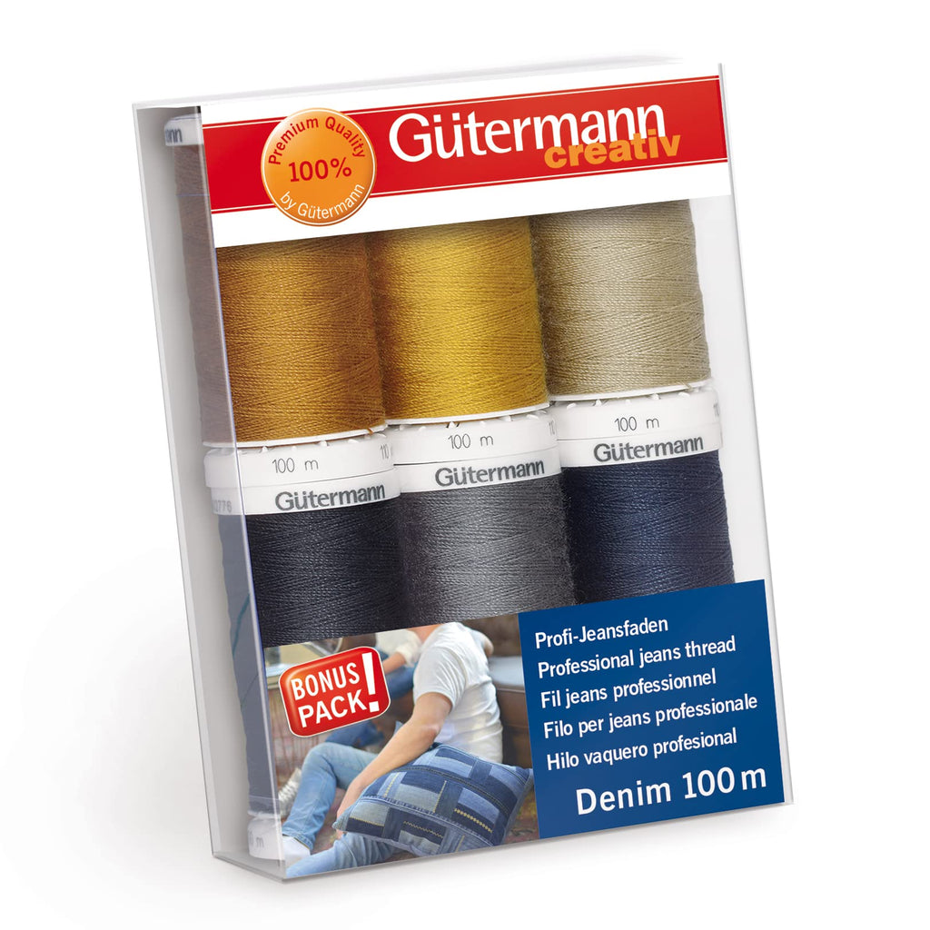 Gutermann 731144 731144-1 Thread Set Denim 100m x 6 reels, Multicoloured