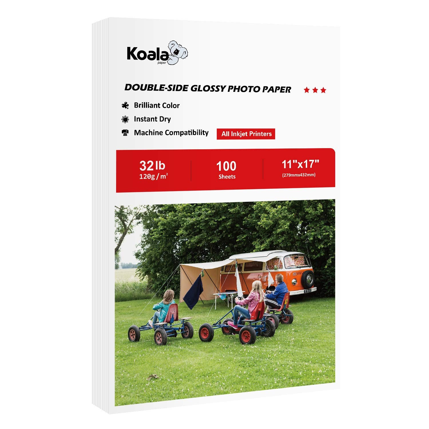 Koala Double Side Glossy Photo Paper 11x17 Inches 120gsm 100 Sheets Compatible with Inkjet Printer