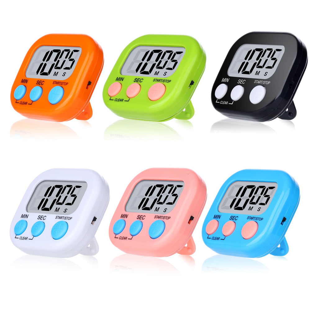Mwellewm Kitchen Timer 6 Packs Digital Timers for Classroom Small Magnetic Countdown Stopwatch for Cooking Mini Loud Alarm Stop for Kitchen Study Work Baking Sports Games Timer Clock