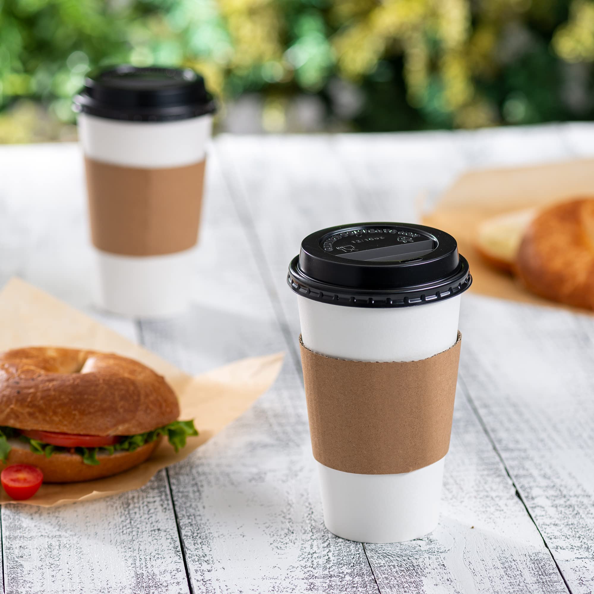GUSTO [16 oz. - 50 Sets] Disposable Coffee Cups with Lids and Sleeves - to Go Paper Hot Cups for Travel and Office Use - Formerly Comfy Package