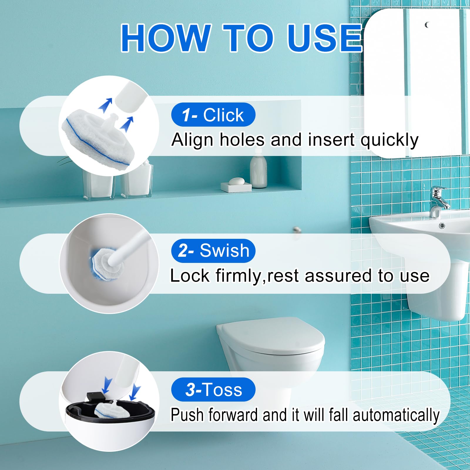 60 Count Toilet Wand Refills for Clorox, Disposable Toilet Brush Compatible with Clorox Toilet Wand Cleaning System, Upgrade Fiber Bowl Cleaner Brush for Closestool Cleaning