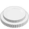 PLASTICPRO 32 Piece Combo Plastic Dinner Plates Disposable Plastic Fancy Heavy Duty Party Dishes 7 inch and 10 inch, White and Silver Beaded