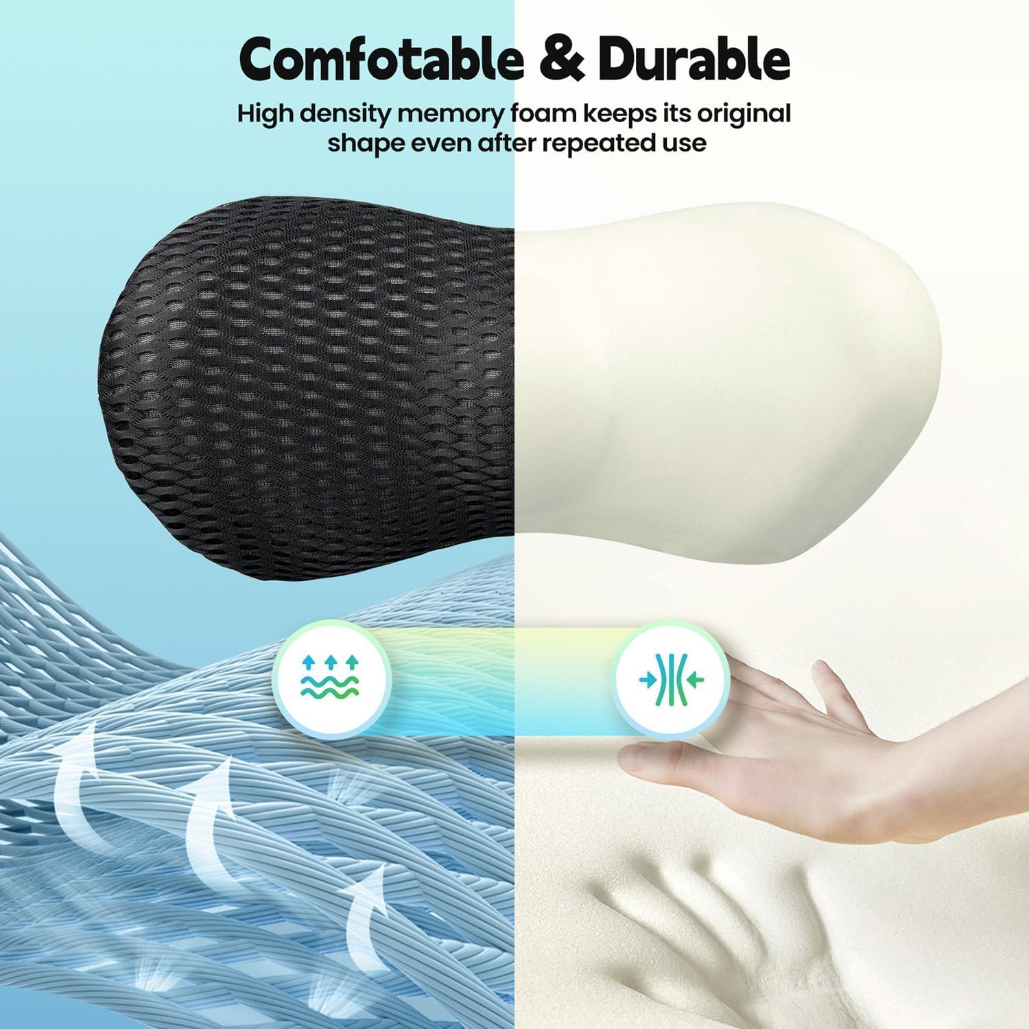 AsBellt Lumbar Support Memory Foam Pillow with Adjustable Elastic Strap, Improves Posture, Promotes Back Pain Relief, Great for Car Seat, Office Chair, Back Support, Recliner and Bed
