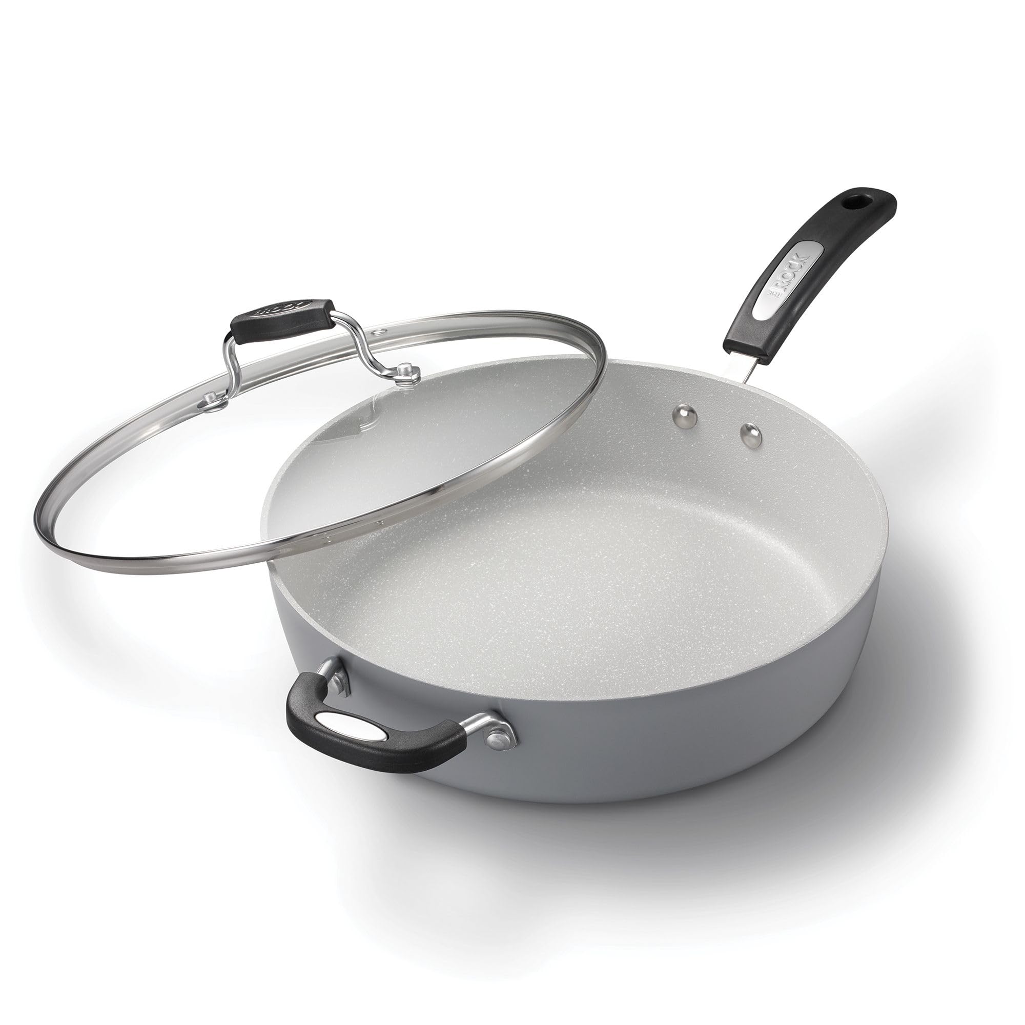Starfrit The Rock Terra 30cm (12'') Ceramic Non-Stick Deep Fry Pan with Lid - Thick Aluminium Base - PFAS Free - Easy to Clean - Grey
