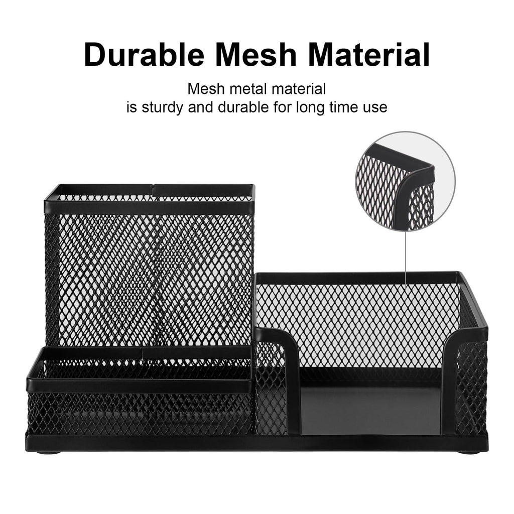 Comix Mesh Pen Pencil Holder Desk Organizer, 3 Compartment Wire Desktop Pen Pencil Cup Caddy Office Supplies Desk Accessories for Home Office School, Black