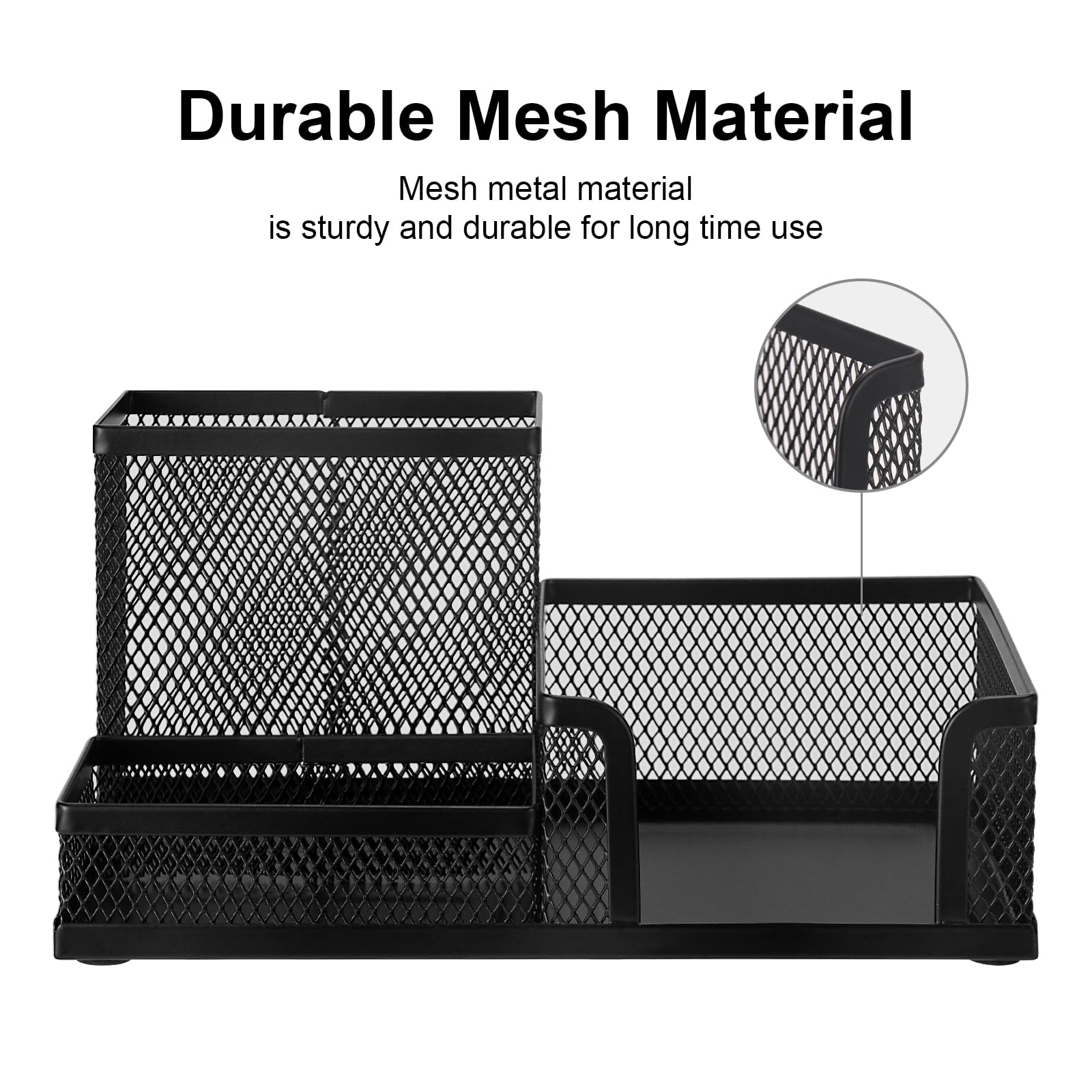 Comix Mesh Pen Pencil Holder Desk Organizer, 3 Compartment Wire Desktop Pen Pencil Cup Caddy Office Supplies Desk Accessories for Home Office School, Black