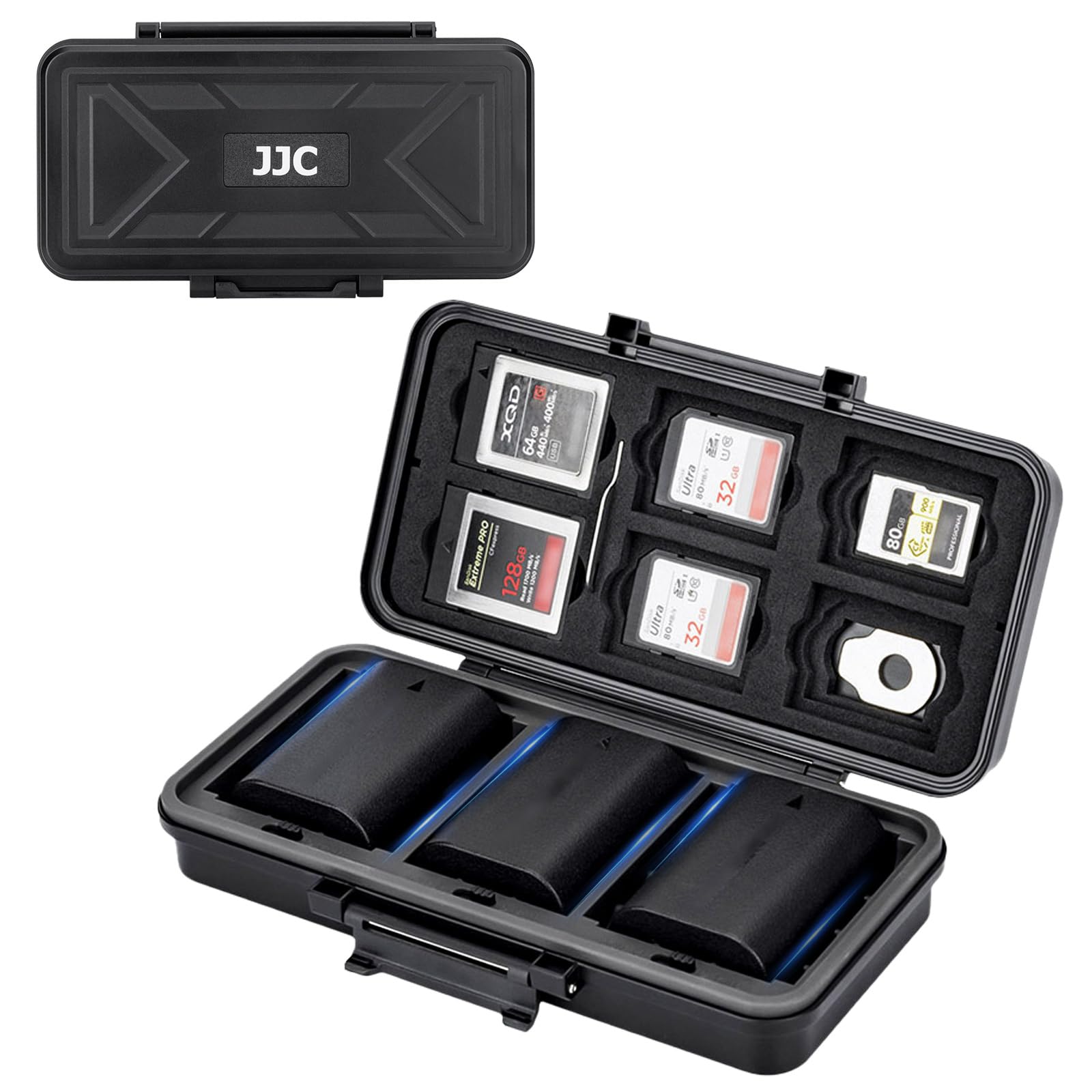 JJC Multi-Function Camera Battery Memory Card Storage Case for 6 SD Card,6 CFexpress Type-B/XQD Cards,5 CFexpress Type-A Cards,3 Camera Batteries Holder Box for LP-E6 NP-FZ100 NPW235