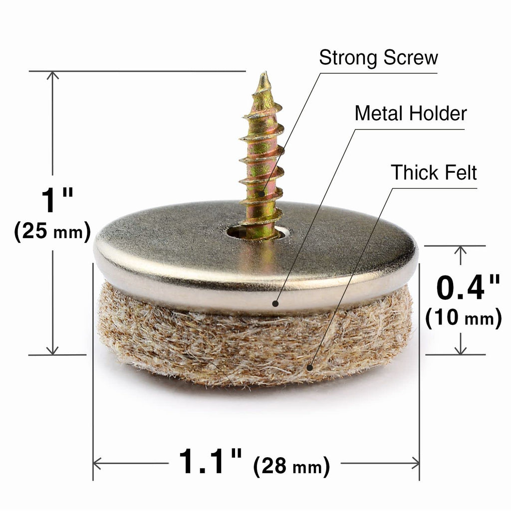 Screw-On Felt Pads X-Protector – 24 Felt Chair Pads for Hardwood Floors 1.1" – Premium Chair Glides – Beige Floor Protectors for Furniture Legs – The Best Furniture Sliders for Hardwood Floors