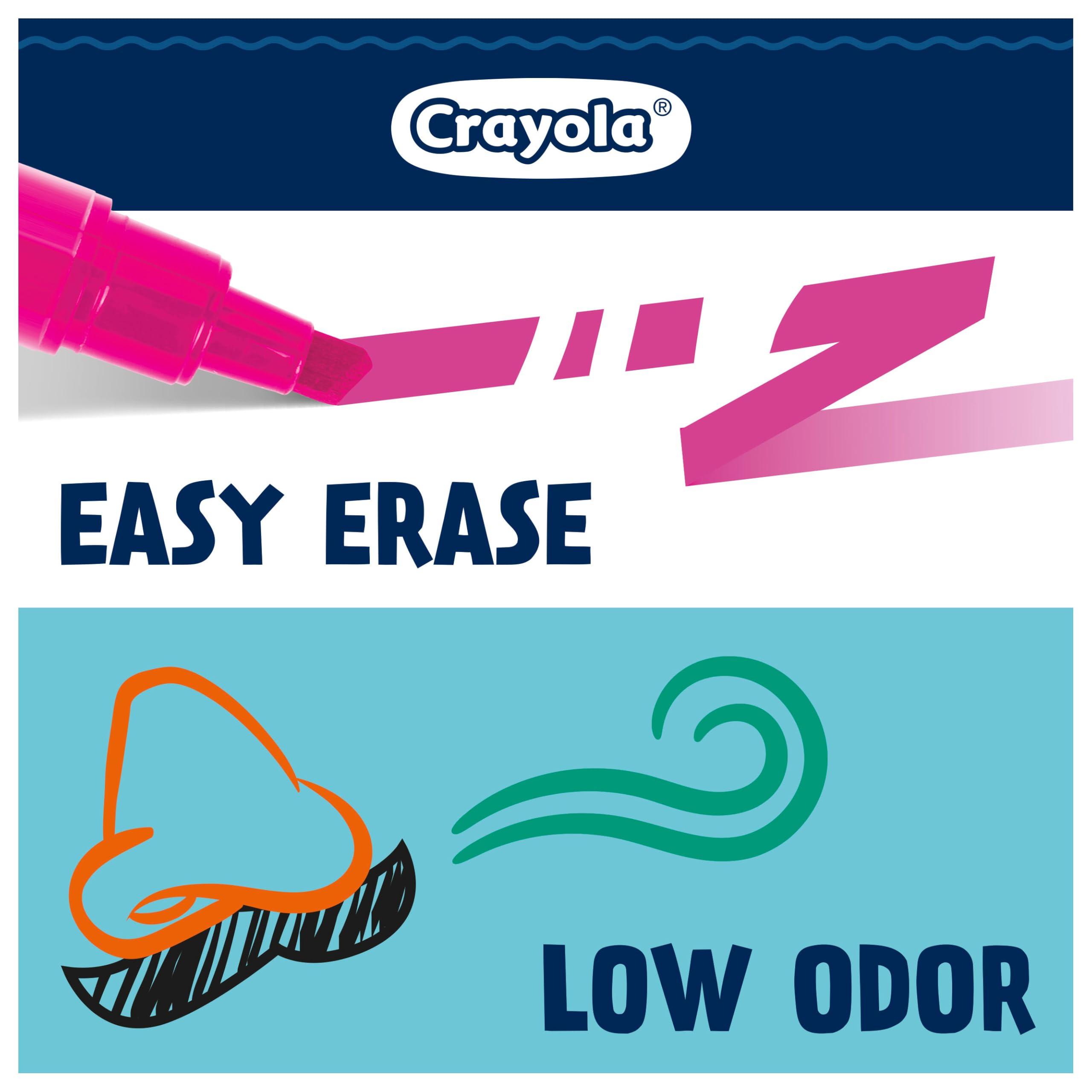 Crayola Low Odor Dry Erase Markers, Chisel Tip, Assorted Colors, Back To School Supplies, 12Count