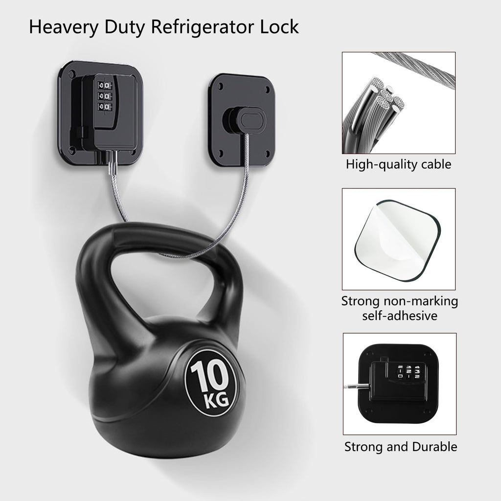 Refrigerator Lock, Heavy Duty Fridge Lock, Combination Lock for Refrigerator Cabinets, Drawers, Safety Lock, Easy Install No Keys Needed (Black-1Pack)