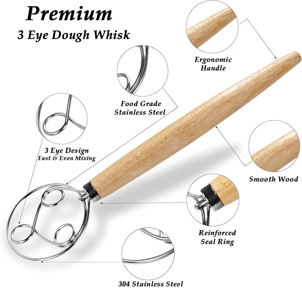 Bread Proofing Basket Set Of 2 Round and Oval, Banneton Proofing Basket + Danish Dough Whisk + Bread Scoring Lame + Stainless Steel Dough Scraper + Flexible Scraper, Sourdough Tools Kit, Baking Gifts