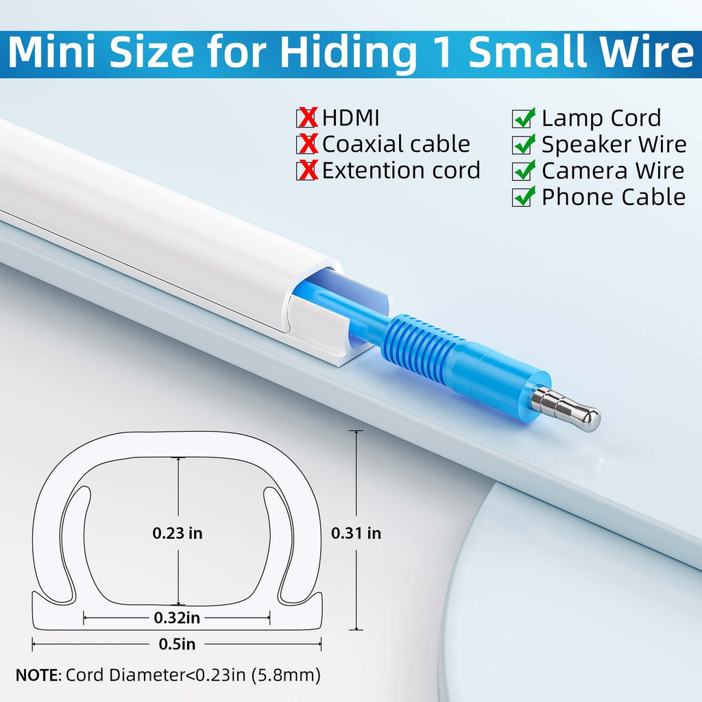 Yecaye 9 Pack Cord Hider, 128in Cord Cover for 1 Wire, On-Wall Cable Concealer Channel, Tape Wire Hider, Cable Cover Cable Management for Home Office, W0.5in H0.31in, White