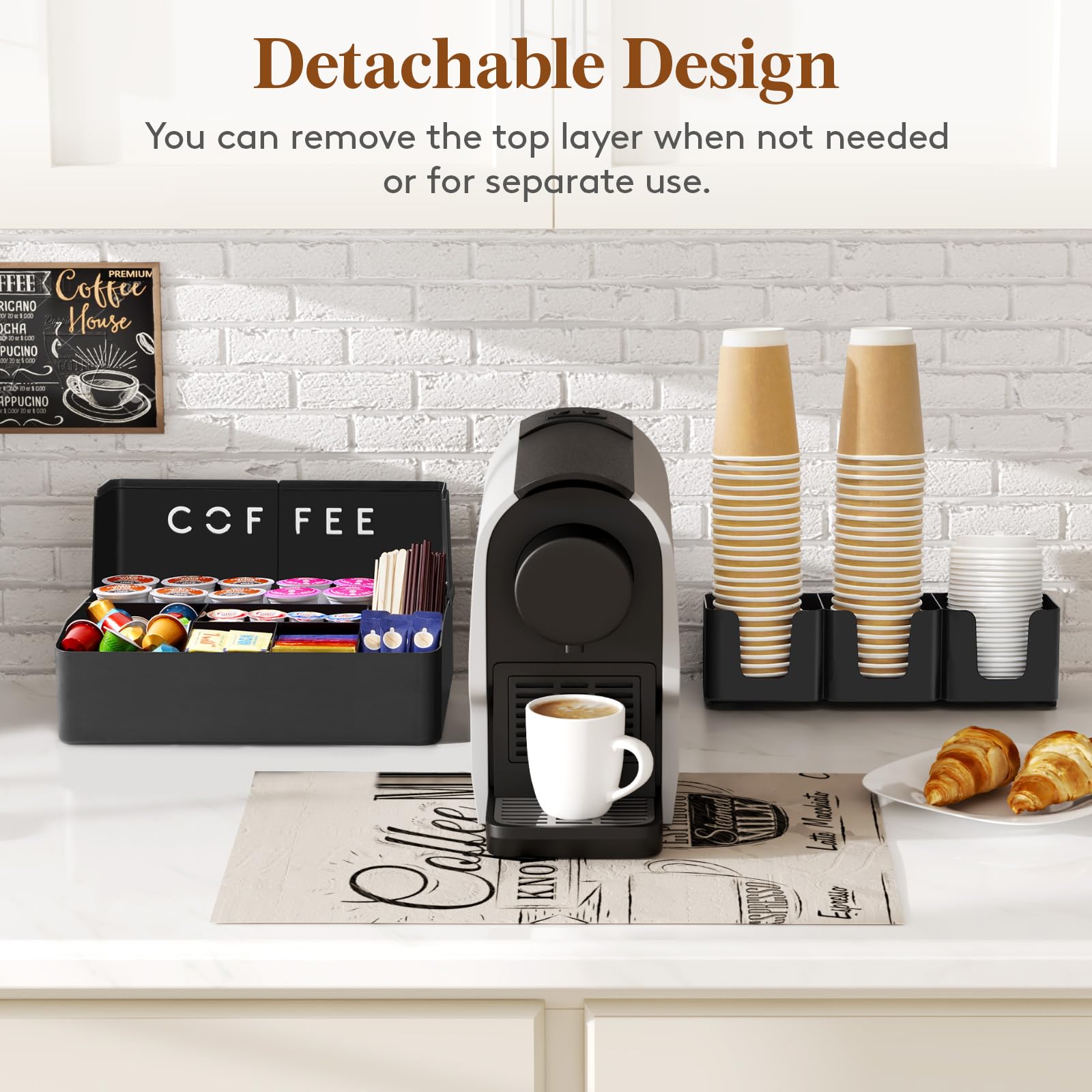 Lifewit Modern Black Coffee Bar Organizer, 10 Compartments, Countertop Coffee Station, Office Breakroom, Home Kitchen
