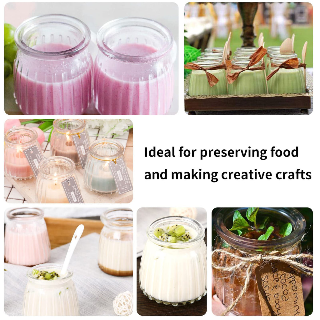 4 oz Glass Jars with PE Lids and Cork Lids, 24 Pack Mini Pudding Jars Clear Yogurt Jars Glass Favor Jars Containers for Spice, Jam, honey, Mousse, Wedding Favors, Shower Favors, DIY and Art