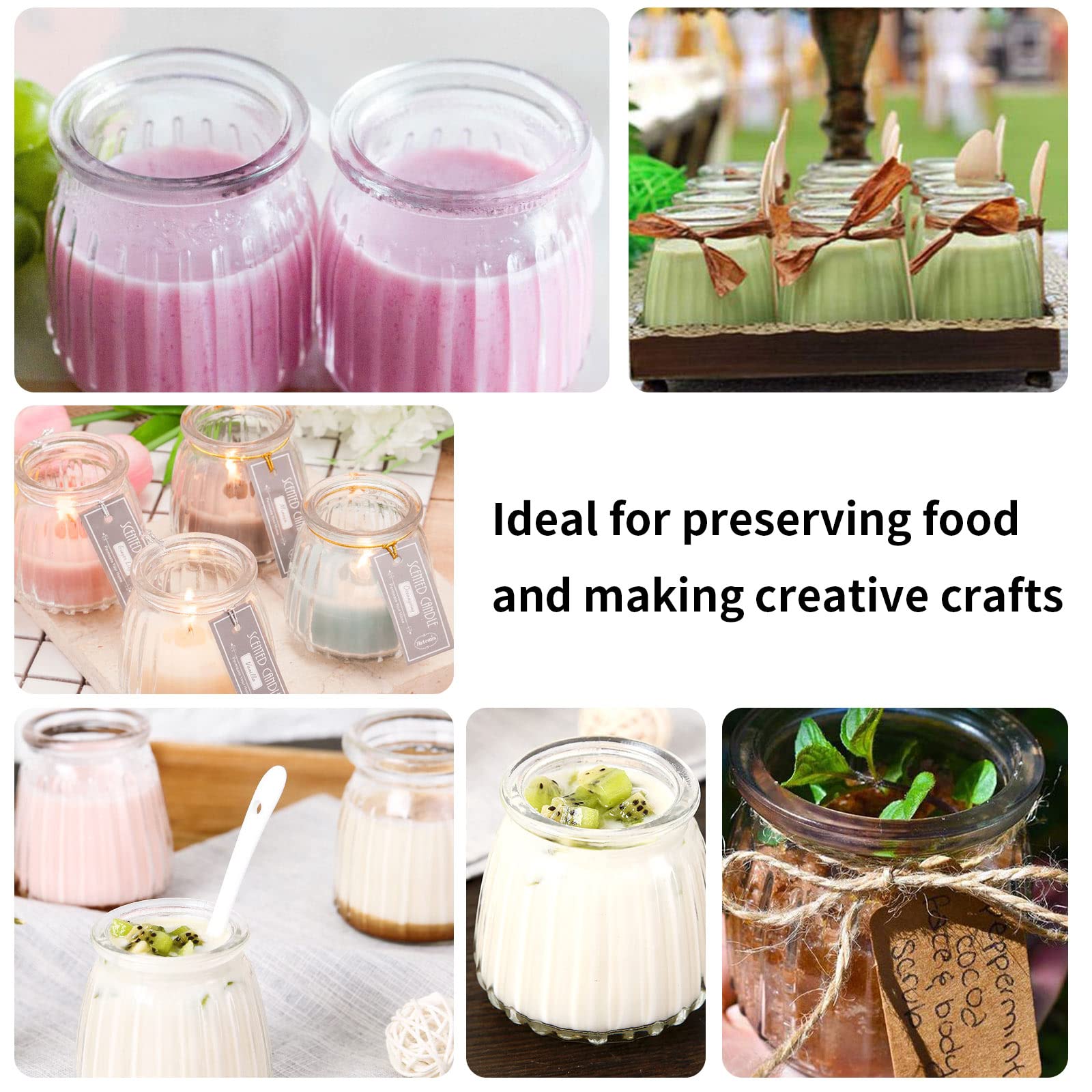4 oz Glass Jars with PE Lids and Cork Lids, 24 Pack Mini Pudding Jars Clear Yogurt Jars Glass Favor Jars Containers for Spice, Jam, honey, Mousse, Wedding Favors, Shower Favors, DIY and Art
