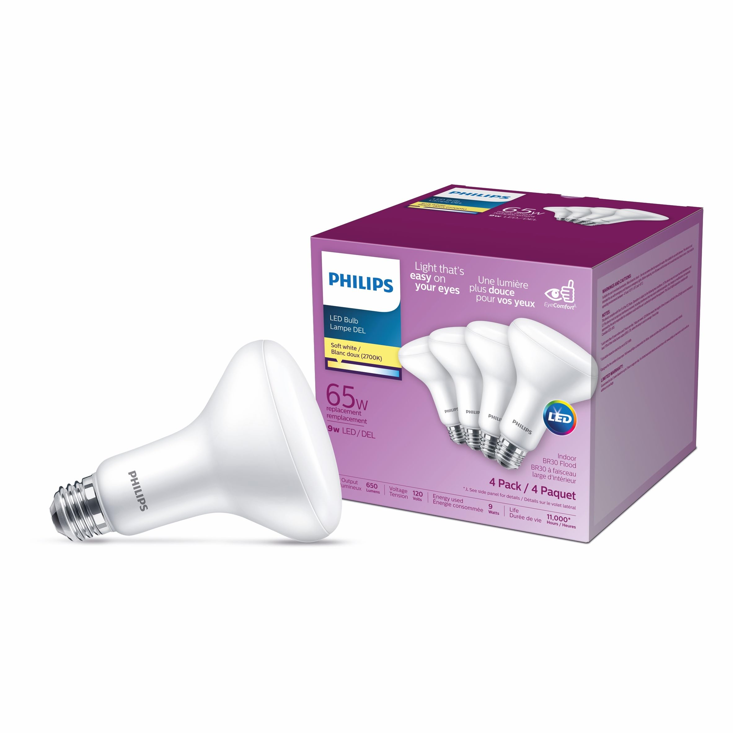 Philips LED 65W BR30 Soft White (2700K)-4 Pack