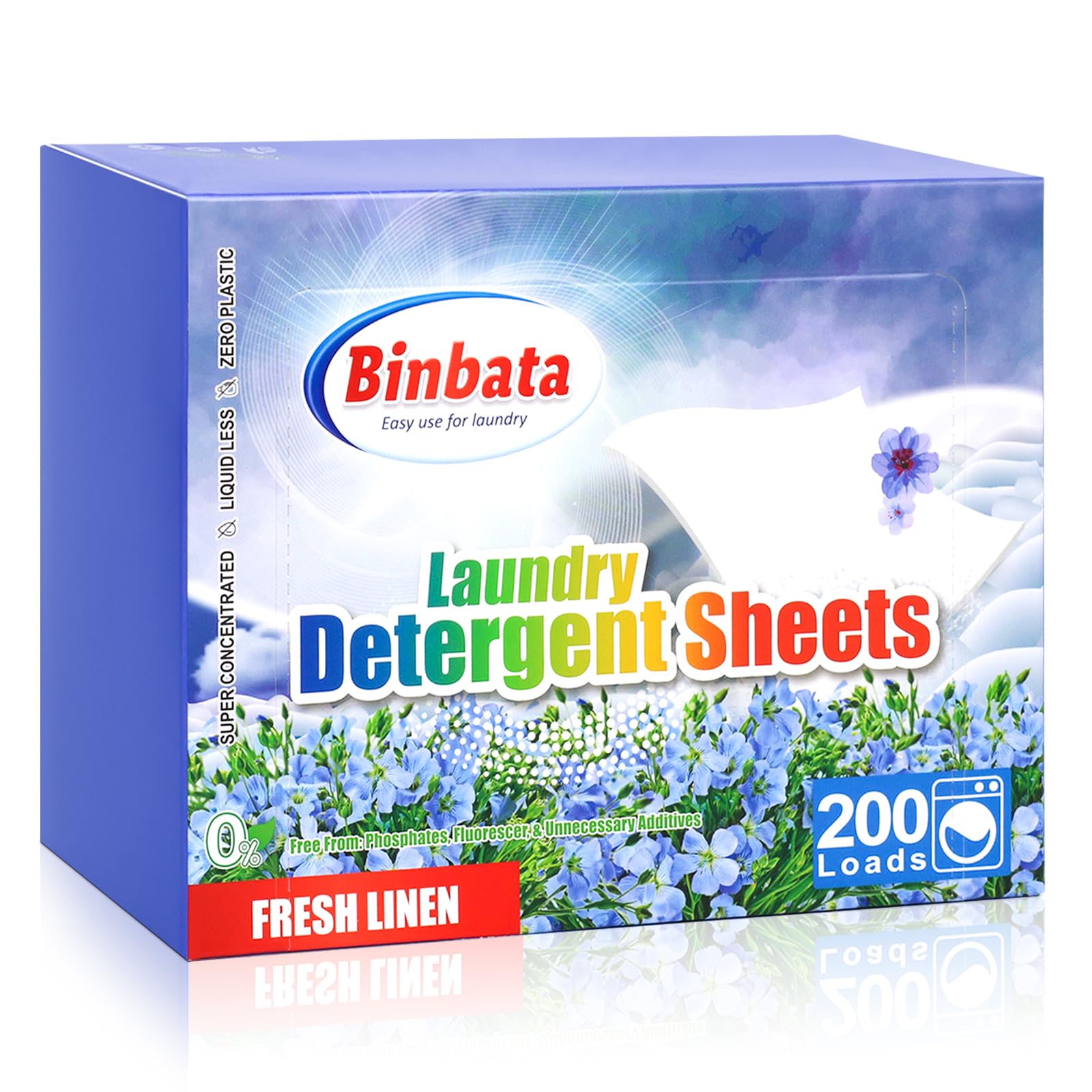 Binbata Laundry Detergent Strips 200 Loads, Hypoallergenic Eco-Friendly Fresh Linen Scent Laundry Detergent Sheets, Plastic Free Liquidless Laundry Sheets Detergent Suitable for Sensitive Skin