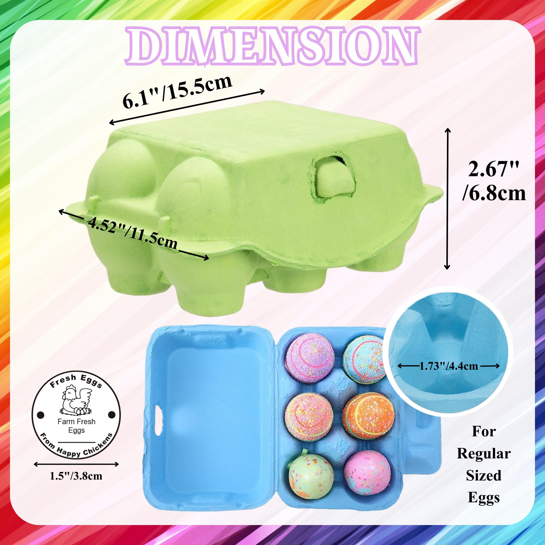24 Pack Colored Egg Cartons, Half Dozen Pulp Egg Holders for Easter, Reusable Egg Baskets with Labels for Farm, Holds up to 6 Eggs Carton Containers for Easter Decoration, Gifts, Crafts