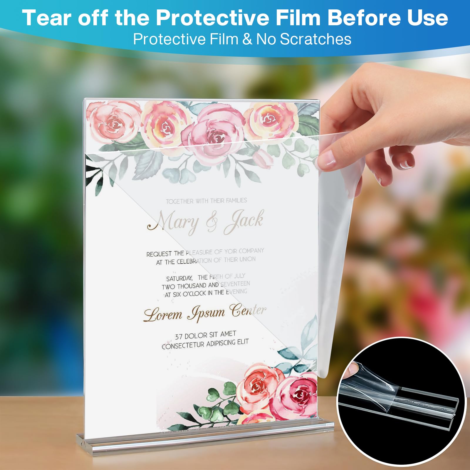 6 Pack 5 x 7" Acrylic Sign Holder, Double Sided Clear Display Sign, T Shape Vertical Display Table Signs Stand for Office Business Restaurant Menu Wedding Party Store Exhibition Display Stand