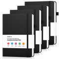 Bullet Dotted Journal Notebook 4 Pack: 160 Pages Per Pack, A5 Medium Size(5.75" × 8.38"), 120 GSM Thick Paper, Leather Dotted Notebook, Hardcover Dot Grid Notebook, Dot Journal for Wrting (Black)