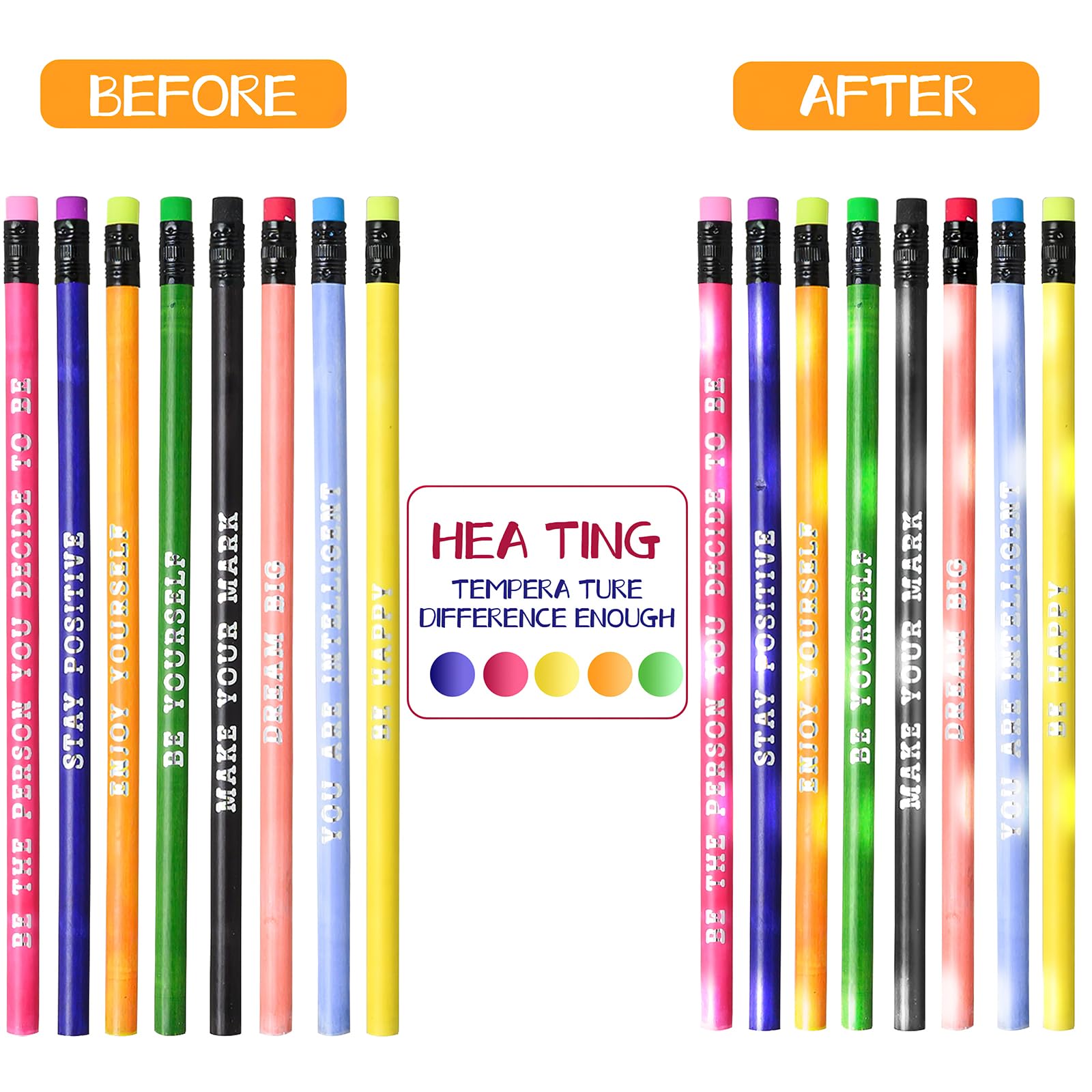 100 Pcs Inspirational Pencils Color Changing Mood Pencil Motivational Pencils with Motivational Sayings for Classroom, Colorful PencilMood Pencil HB Changing Pencilfor Kids Classroom Student Reward