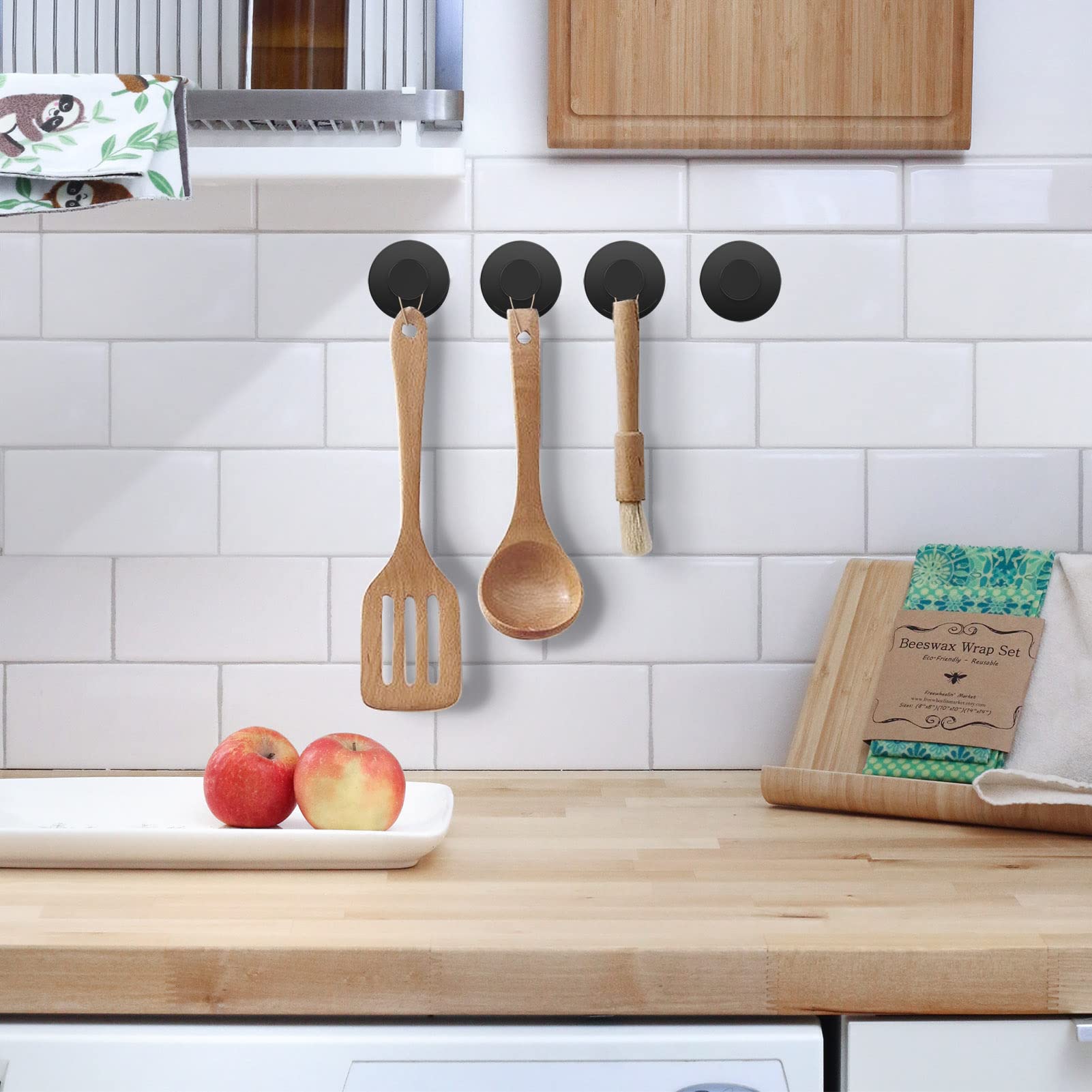 Adhesive Hooks 4 Pack LJLink Round Modern Coat Hook Matte Black Stainless Steel Wall Hooks Towel Hanger for Kitchen Bathroom