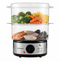 OVENTE 2 Tier Electric Food Steamer for Cooking Vegetables, Stainless Steel Base, Stackable and Dishwasher Safe Baskets, 400W with Auto Shutoff and 60-Minute Timer, 5 Quart Capacity, Silver FS62S