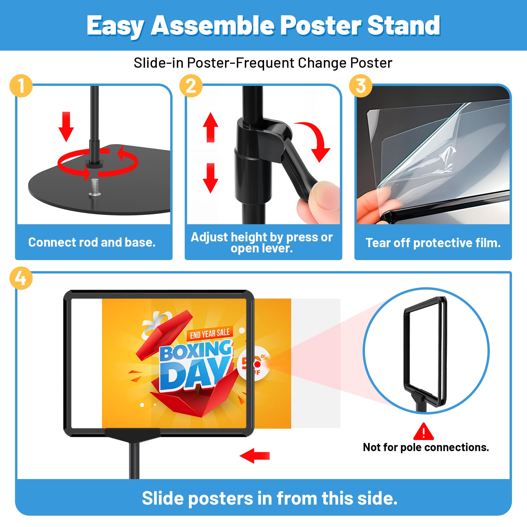 VAIIGO 4Pack Sign Stand for Display 8.5 x 11, Adjustable Poster Stand for Table Top & Floor, Floor Standing Sign Holder, Metal Signage Stands for Business, Tradeshow, Store, Farm Display Stands