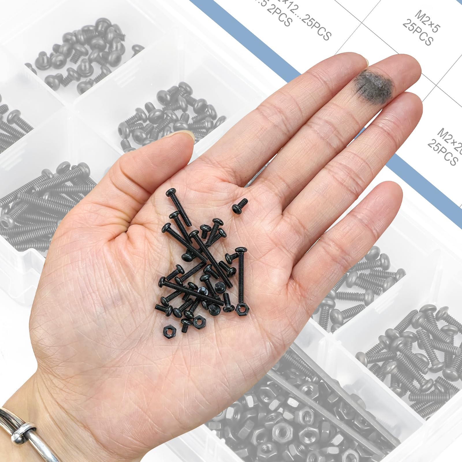 NINDEJIN M2 Button Head Hex Socket Cap Screws Bolts, M2 x 3/4/5/6/8/10/12/16/20mm Screw and Nuts Assortment Kit, 10.9 Carbon Steel Fully Machine Thread