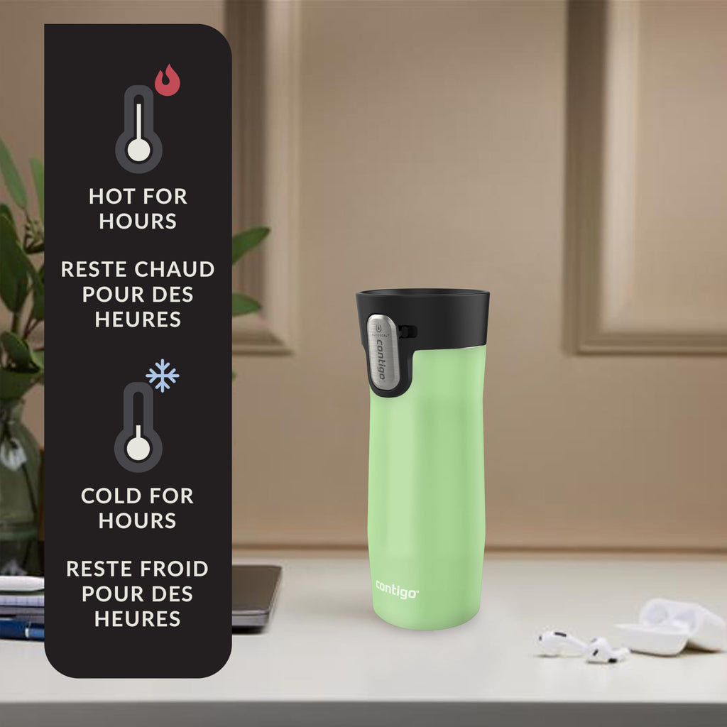 Contigo West Loop 3.0 Stainless Steel Travel Mug with Tea-Bag Hook & Spill-Proof Lid, Vacuum-Insulated Reusable Cup Coffee and Tea, 16 oz (473 mL), Cucumber - Keeps Drinks Hot up to 11 Hours