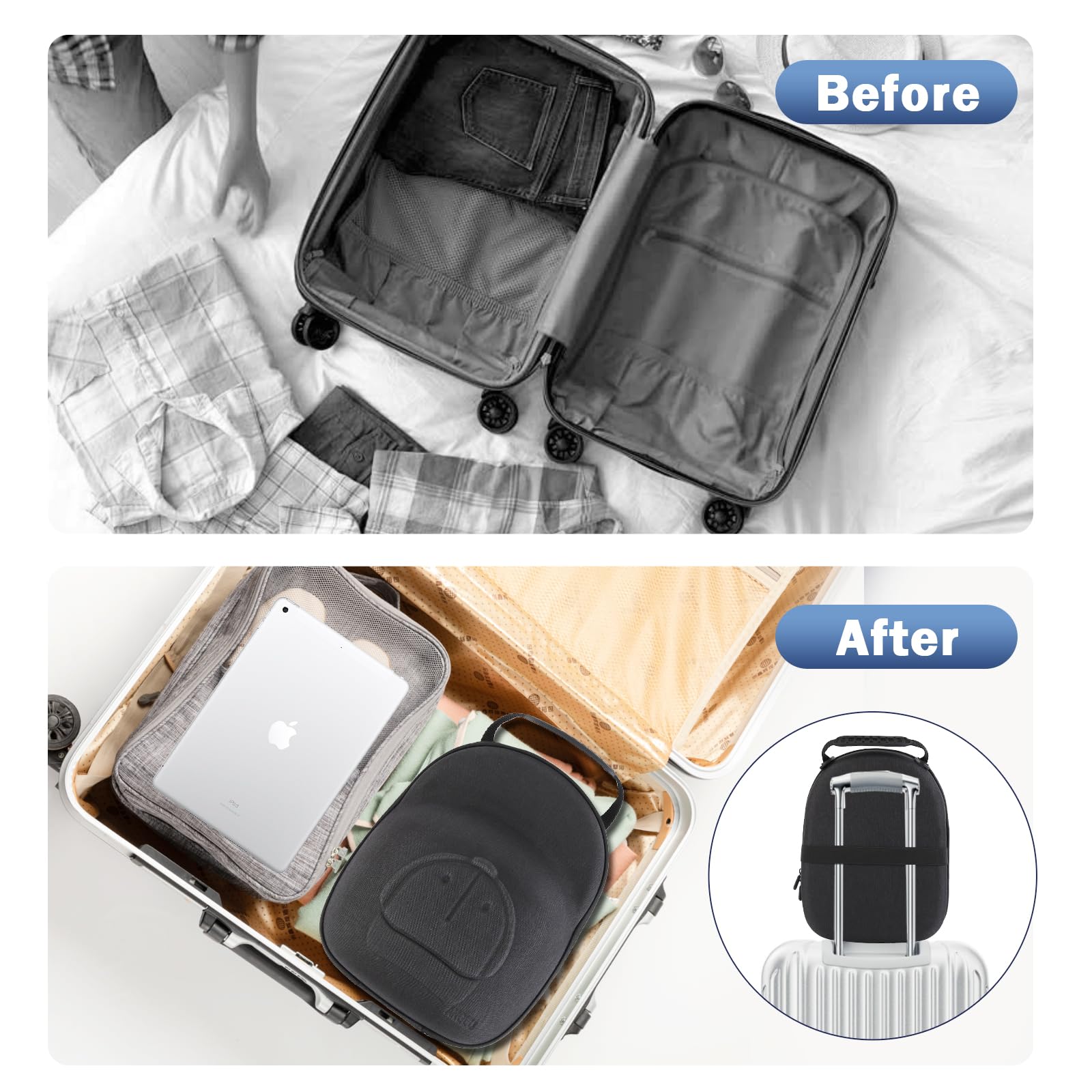Anguu Hat Travel Case, Hard Hat Carrier Organizer with Clip & Glasses Storage, Holds 6 Baseball Caps for Home/Travel - Black