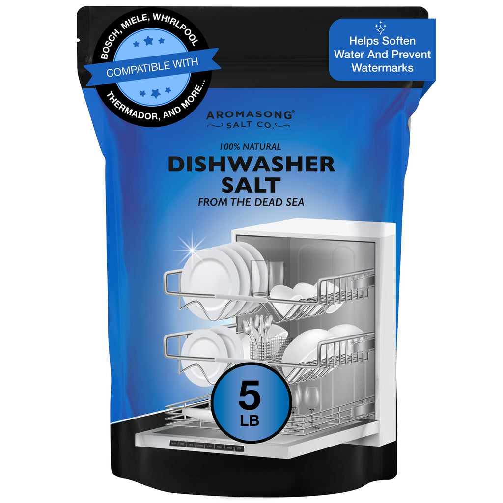 Aromasong Dishwasher Salt 5 LB - 100% Natural Water Softening Agent for Cleaner Dishes & Washer Reactivation - Compatible with Bosch, Miele, Whirlpool, Thermador, and more.