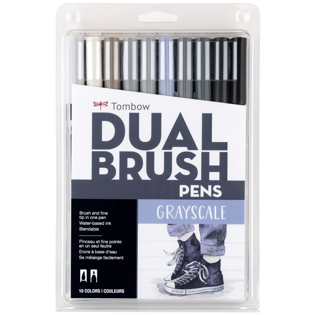 Tombow Dual Brush Pen Set, 10-Pack, Grey Scale Colors (56171)