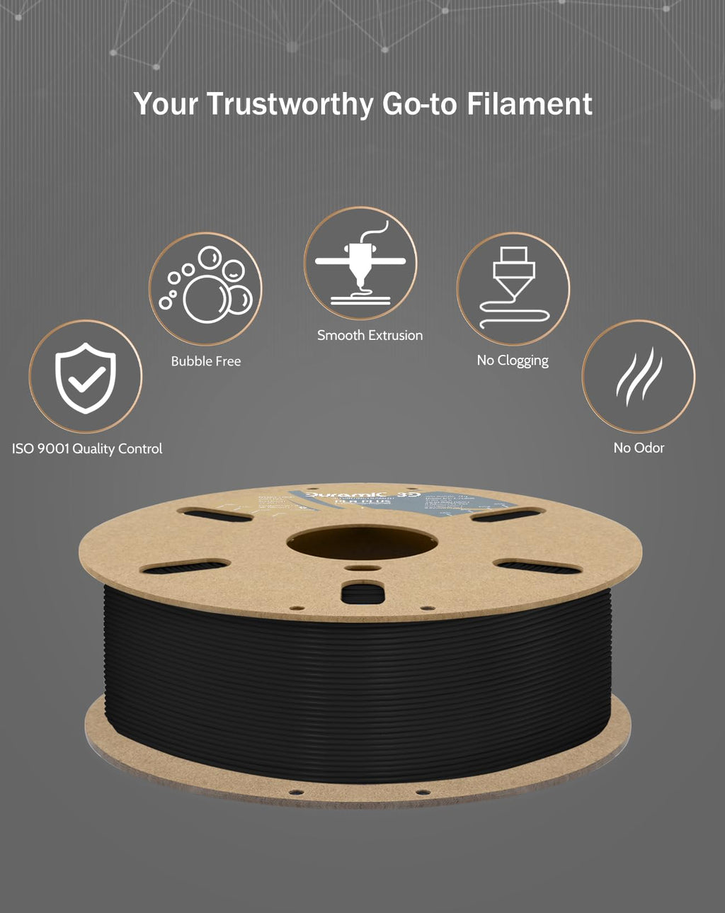 DURAMIC 3D PLA Plus (PLA+) Filament 1.75mm Black 1kg, 3D Printer Filament Tough PLA Pro 8 Times Strength, Cardboard Spool 3D Printing Filament PLA + Dimensional Accuracy 99% +/- 0.03 mm