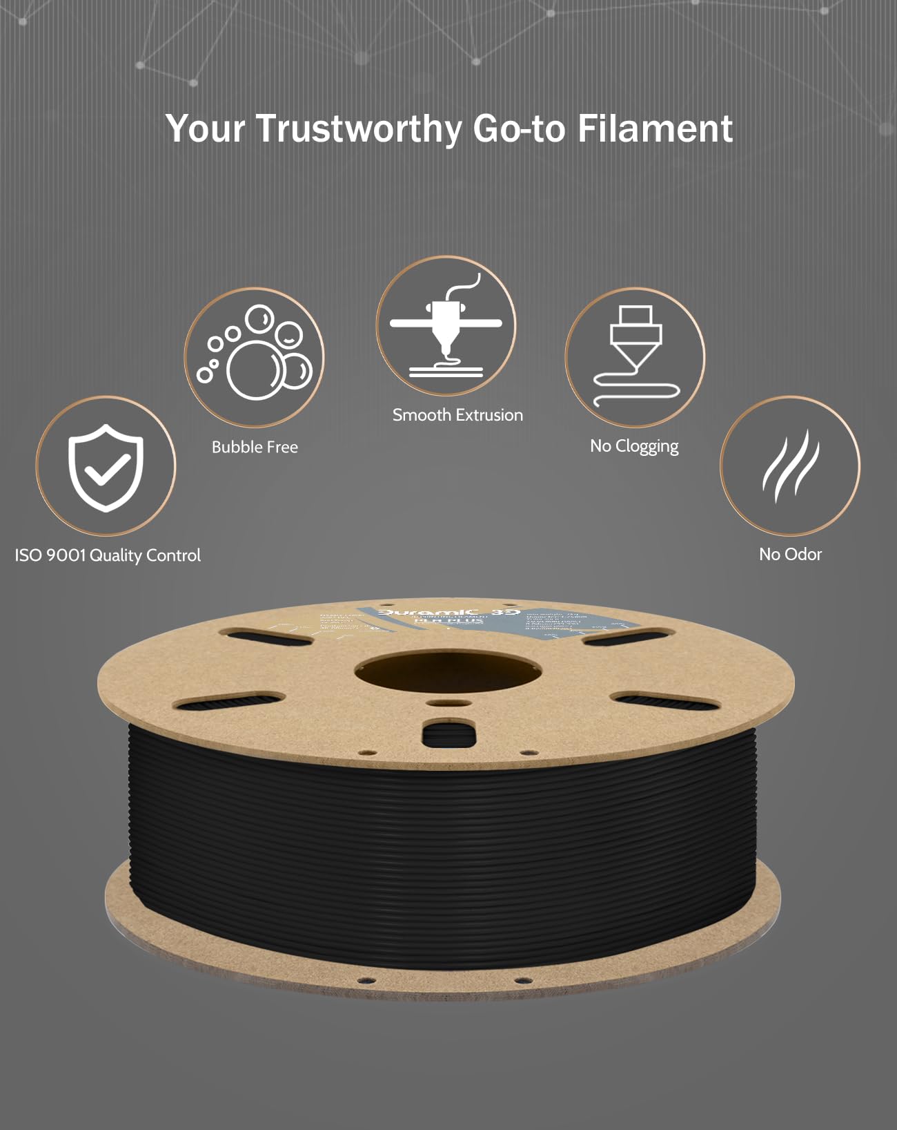 DURAMIC 3D PLA Plus (PLA+) Filament 1.75mm Black 1kg, 3D Printer Filament Tough PLA Pro 8 Times Strength, Cardboard Spool 3D Printing Filament PLA + Dimensional Accuracy 99% +/- 0.03 mm