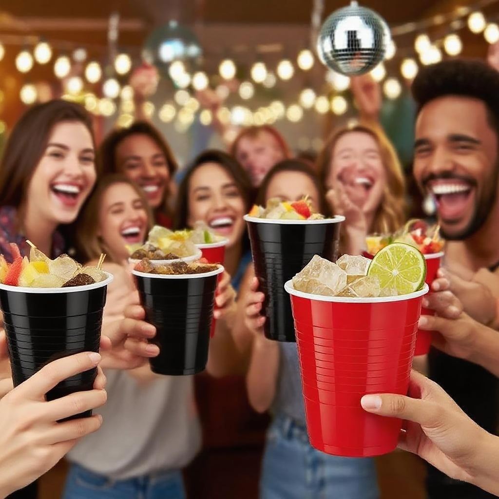 120 Count 18 oz Plastic Cups Black and Red Disposable Cups Heavy Duty Party Cups Beer Drinking Cups Bulk for Birthday Wedding Graduation Picnic Halloween Christmas Celebrations Everyday Use