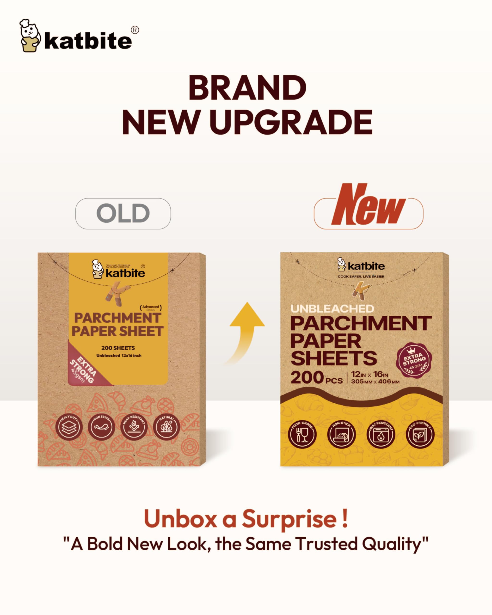 Katbite 200pcs Unbleached Parchment Paper Sheets 12x16 inch (9x13 Optional) Heavy Duty, Baking Paper Parchment for Cookies, Bread, Meat, Pizza