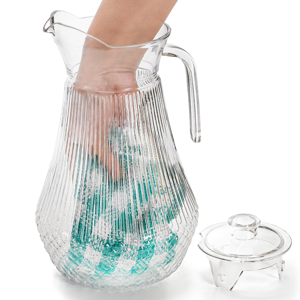 Lawei 2 Pack Acrylic Jug, Clear Plastic Watering Can with Lid and Spout, Iced Tea Jug Drinking Container for Fridge, Juice, Sangria, Lemonade Heat Resistant, Shatterproof, BPA Free