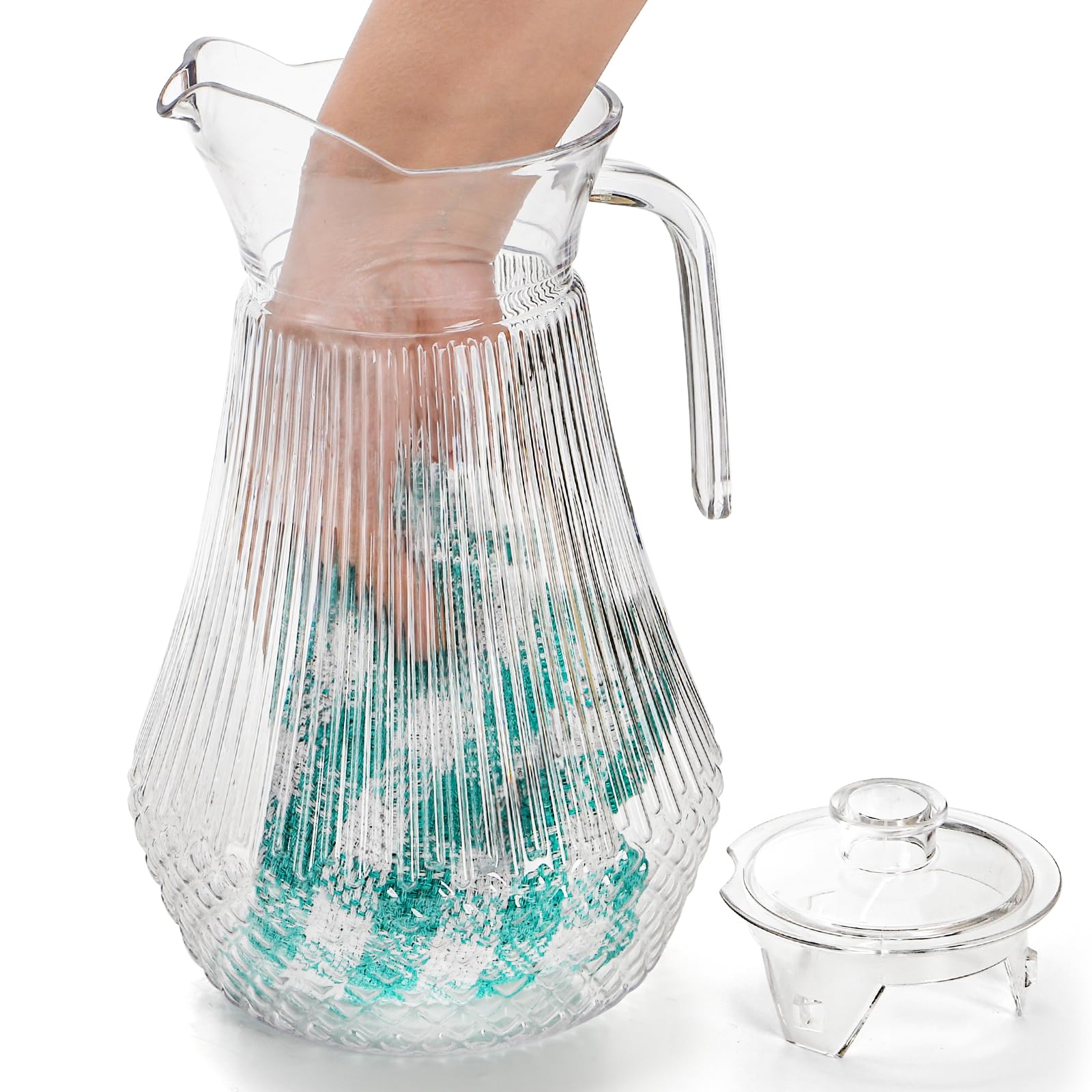 Lawei 2 Pack Acrylic Jug, Clear Plastic Watering Can with Lid and Spout, Iced Tea Jug Drinking Container for Fridge, Juice, Sangria, Lemonade Heat Resistant, Shatterproof, BPA Free